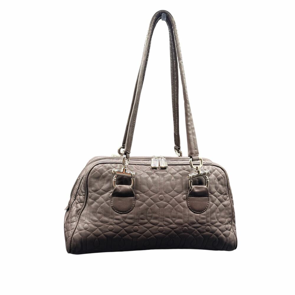 Donald J Pliner Quilted Brown Leather Satchel Shoulder Bag